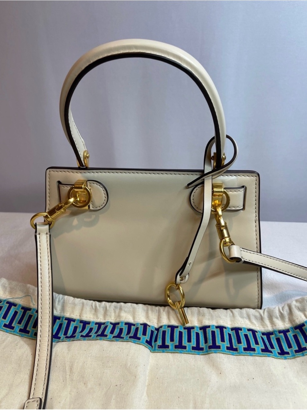Tory Burch Lee Radziwill Cream Top-Handle Mini Bag with Gold Hardware - Picture 3 of 8